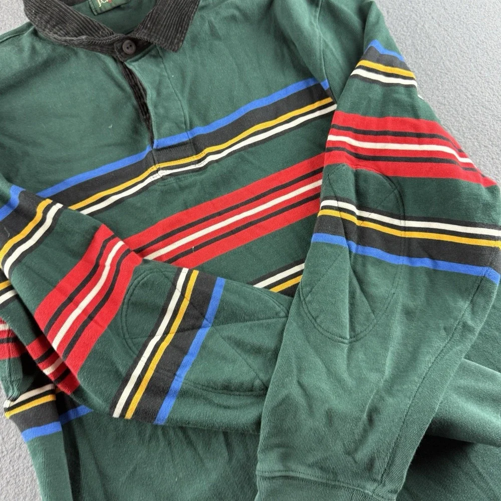 J Crew Shirt Men's L Green Rugby Polo Oarsman Corduroy Collar Striped Retro Y2K - Picture 6 of 9